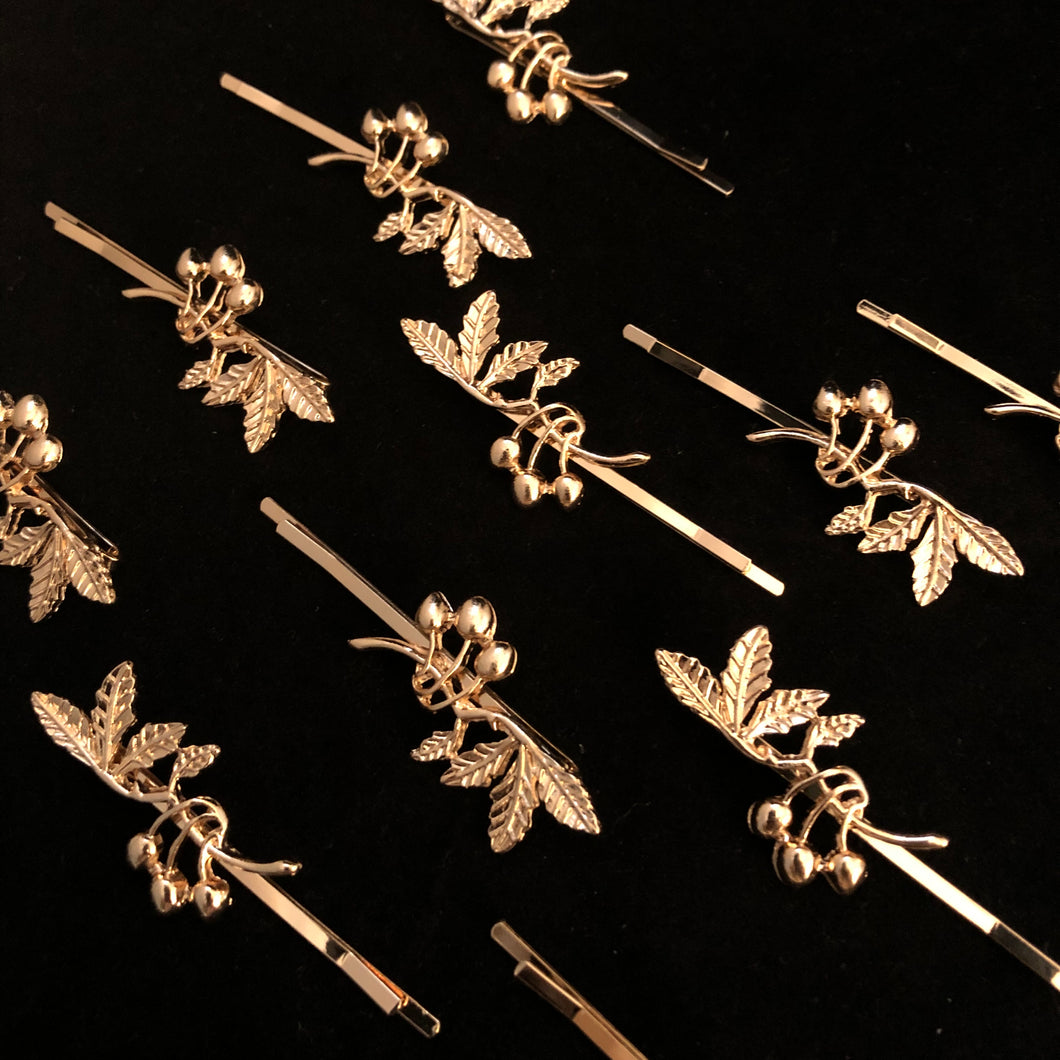 Cherry Leaf Gold Clips (2 Pack)